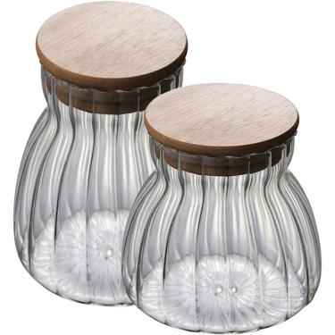 Imagem de Kit 2 Potes Hermético De Vidro Com Tampa Bambu 450ml E 700ml