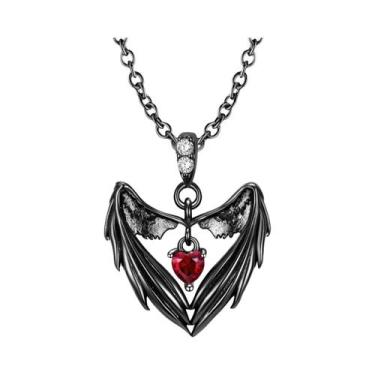 Imagem de Colar Feminino Gótico Punk Com Pingente De Coração E Asas De Morcego E