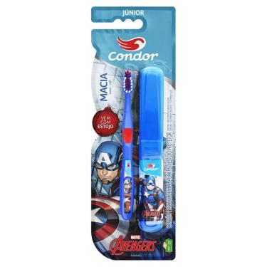 Imagem de Escova Dental Macia E Suave Avengers Condor Júnior Cabeça P + Estojo Protetor
