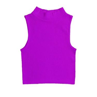 Imagem de Blusa Feminina Cropped Canelado Gola Alta Sem Manga Cavado Regata-Feminino