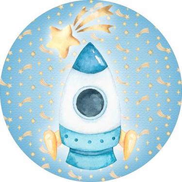 Imagem de Painel em Tecido Sublimado Redondo Foguete e Estrela Cadente Aquarela 