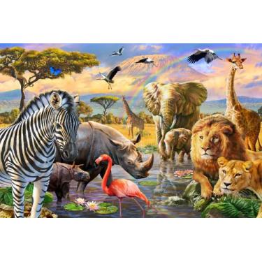 Imagem de Painel de Tecido Sublimado Safari de Animais Realistas na Savana - Fab