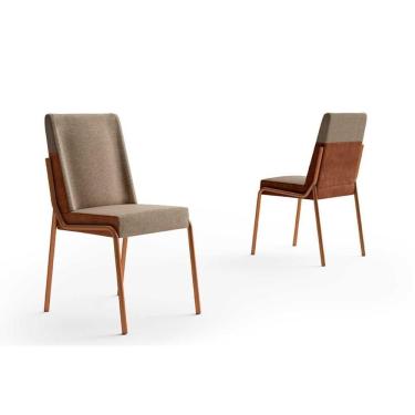 Imagem de Kit 2 Cadeiras De Cozinha Hug 1749 Aço i Rose-linho Areia-courano Caramelo - Carraro