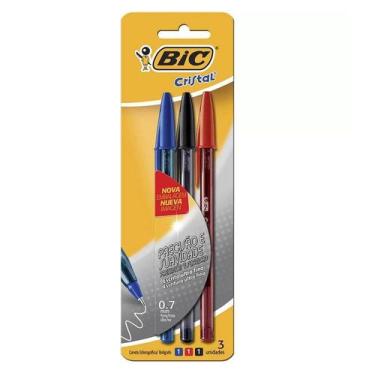 Imagem de Caneta Esferografica Bic Cristal 0.7mm Fina C/3 Un 1 Azul 1 Preta 1 Ve