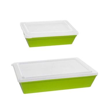 Imagem de Kit Travessa Stillo Com Tampa Vemplast 2 Peças Verde