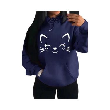 Imagem de Moletom Feminino Com Estampa De Gato Feliz, Moda Casual, Streetwear, H
