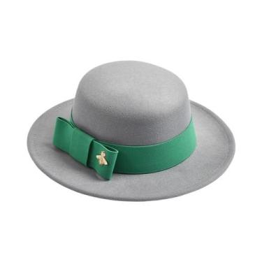 Imagem de Chapéu Fedora Feminino De Moda Com Topo Plano E Laço Para Casamento, I