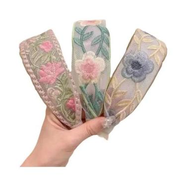 Imagem de Tiara de tule com flores bordadas femininas populares  acessório de fa
