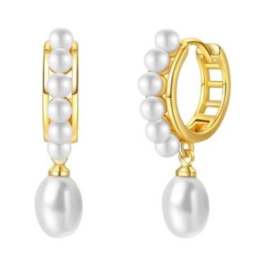 Imagem de Brincos De Argola Femininos Em Prata 925 Com Pérolas E Estrelas, Brinc