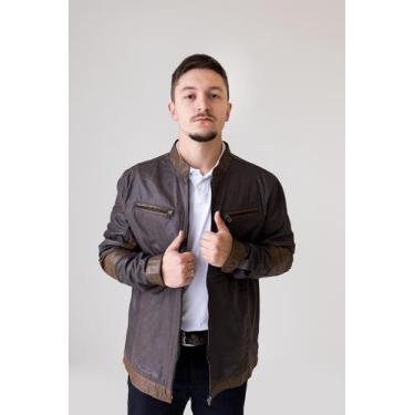 Imagem de Jaqueta de Couro Masculina - Maverick - Casa Do Couro, P, Café estonad