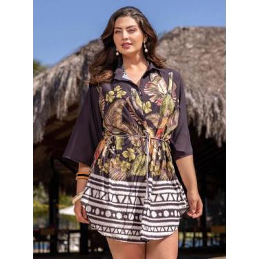 Imagem de Saída de Praia Plus Size Camisão Estampa Tropical - Mania De Praia, 48