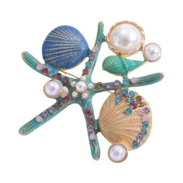 Imagem de Broche De Estrela-do-mar Esmaltado Unissex Feminino Com Pérola E Conch