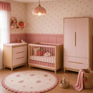 Imagem de Quarto de Bebê Completo com Berço 2 em 1, Vira Mini Cama Cômoda 3 Gave