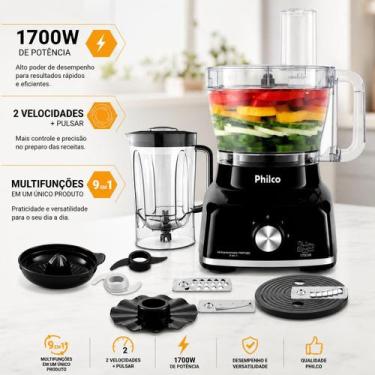 Imagem de Multiprocessador de Alimentos Philco Preto 9 em 1 - 1700W, 220V