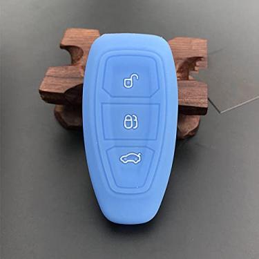 Imagem de WSWJDW Silicone 3 Botões Car Key Case Cover Chaveiro Ring Key Bag, apto para Ford Mondeo Focus Fiesta Kuga C-Max S-Max MK3, azul claro