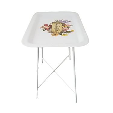 Imagem de 1 mesa lateral de ferro com estampa criativa para sofá lateral branca