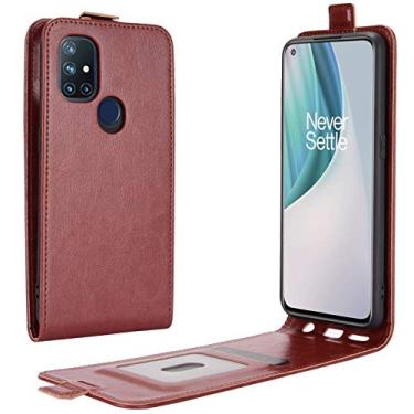 Imagem de YUNCHAO Caixa de telefone Para oneplus nord n10 5g r64 textura Única caixa de proteção vertical de couro vertical com slots de cartão e moldura de fotos capa para celular