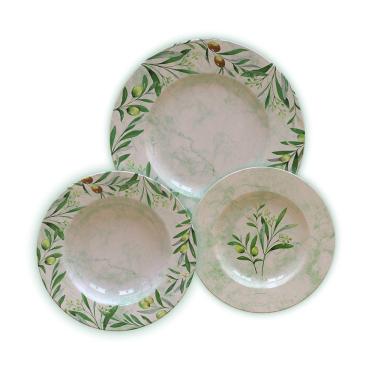 Imagem de Jogo de Pratos Porcelana Decorada Tramontina Oliva 12 Peças