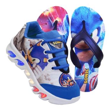 Imagem de Kit Tênis De Led Infantil Menino Masculino Sonic + Chinelo, Tamanho 25