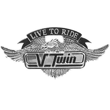 Imagem de 10,8 cm x 5,7 cm V Twin Vtwin Live To Ride Eagle EUA Medalhão de metal Harley Sportster Sissy Bar Encosto Davidson Bobber Chopper Emblema Adesivo Adesivo de Motocicleta Estanho Cromado