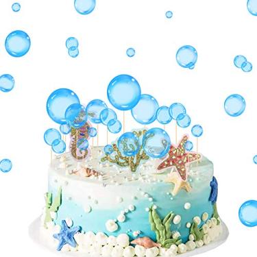 Imagem de 27 peças de topos de cupcake com bolhas azuis para decoração de festa subaquática artigos de festa infantil decorações de bolo para chá de bebê embaixo do mar sereia aniversário