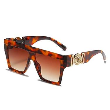 Imagem de Óculos de sol quadrados de uma peça vintage overszied para mulheres moda chique flor óculos de sol masculino hip hop gradiente tons, chá leoaprd, tamanho único
