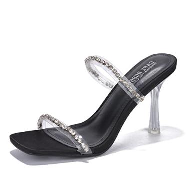 Imagem de Cape Robbin Jayana Salto alto sexy stiletto para mulheres, salto aberto quadrado transparente, Preto, 39 BR