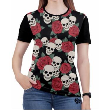 Imagem de Camiseta Caveira Mexicana Plus Size Feminina Blusa Rosas - Alemark