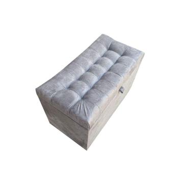 Imagem de Puff Baú Decorativo Em Veludo 68 Cm - Cinza - 100% Mdf