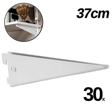 Imagem de Kit 30 Suporte Trilho Duplo Prateleira Cremalheira Branco Starfer 37cm