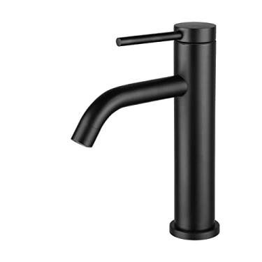 Imagem de Torneira de banheiro preta dourada Torneiras de lavatório alto Guindaste de banheiro Torneira de pia de água quente e fria Torneira de pia de bancada Guindaste, torneira curta preta, China