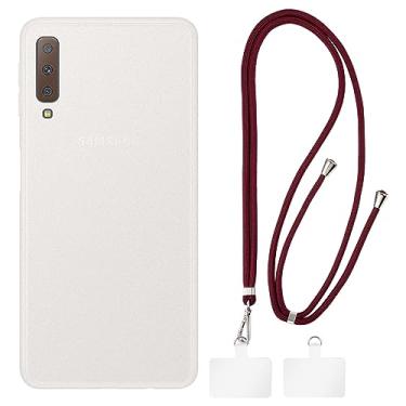 Imagem de Shantime Capa para Samsung Galaxy A7 2018 A750 + cordões universais para celular, pescoço/alça macia de silicone TPU capa protetora para Samsung Galaxy A7 2018 A750C (6 polegadas)
