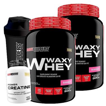 Imagem de Kit 2x Waxy Whey Protein 900g + 2x Power Creatina 100g + BCAA 4,5 100g + Coqueteleira - Bodybuilders (Morango)