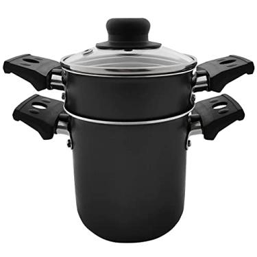 Imagem de Multiflon Mini Cuscuzeira 10 Centimetros Aluminio Antiaderente Com Tampa de Vidro Preto Linha Versátil Resistente Durável e Saudável