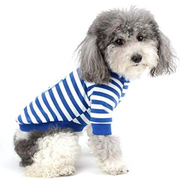 Imagem de Zunea Camisas para cães pequenos menina menino verão filhote colete roupas algodão macio listrado proteção solar camiseta manga curta cão de estimação chihuahua vestuário gato roupas azul XGG