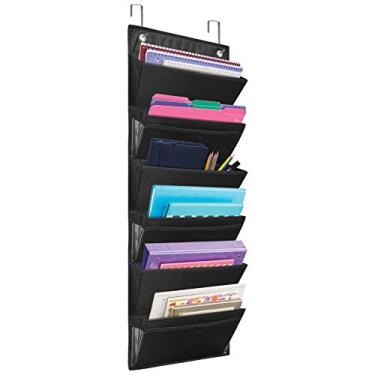 Imagem de Organizadores de arquivos para pendurar porta Eamay dobráveis com 4 bolsos e 2 ganchos para revistas, cadernos, pastas de armazenamento de arquivos, 6 Pocket - Black, 6 Pockets