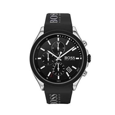 Imagem de BOSS Relógio masculino de quartzo de aço inoxidável com pulseira de silicone, preto, 22 (modelo: 1513716), Velocity Black, Relógio de quartzo