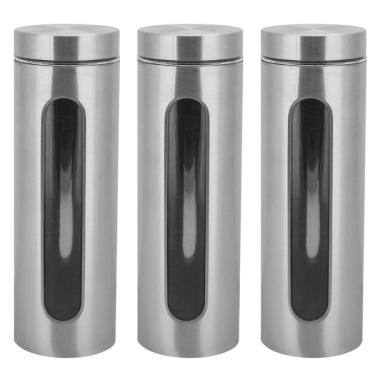 Imagem de Kit 3 Potes Para Mantimentos Inox E Vidro Com Visor 1750ml
