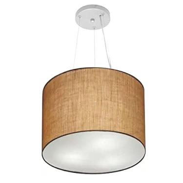 Imagem de Lustre Pendente Cilíndrico Cúpula Tecido 40x30 cm, Vivare Iluminação, Pendente4183 LP, Palha, Médio
