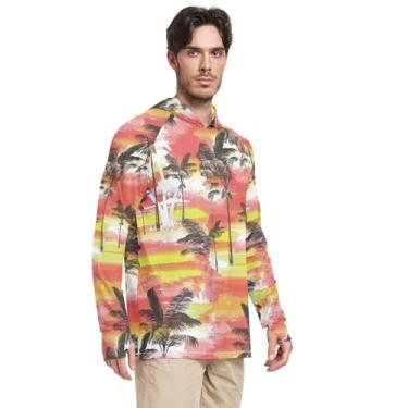 Imagem de Camisa de sol masculina com capuz de manga comprida Tropical Palm UPF 50 Camisa de sol masculina Sailing Rash Guard Camisetas UV Rash Guard, Vermelho e branco., GG