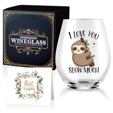 Imagem de AGMDESIGN Taças de vinho engraçadas I Love You Slow Much com caixa de presente, presentes fofos para mulheres, Dia das Mães, Natal, aniversário, Dia dos Namorados, presentes para mãe, esposa, alma