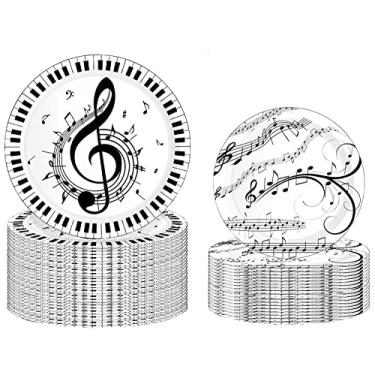 Imagem de Conjunto de 50 peças de notas musicais para festas, pratos de papel musical, utensílios de mesa, 23 cm, notas musicais, pratos de jantar de 18 cm, pratos de sobremesa para música, karaokê, jazz,