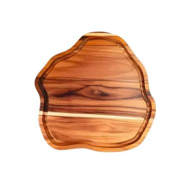 Imagem de Tábua De Churrasco Teca Carne Corte Rústica Bolacha Tora Madeira Maciça – Ideal para Churrasco Autêntico e Estiloso, Perfeita para Cortes de Carne, Queijos e Aperitivos, Durável e Elegante