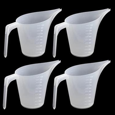 Imagem de 4 Pieces Plastic Funnel Pitcher 1000ml Capacity Measuring Cups with Long Spouts and Clear Scales for Canning Watering Plants