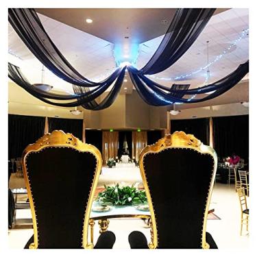 Imagem de Cortina de teto de chiffon preto com 6 painéis de 1,5 m x 4,6 m de comprimento, cortinas transparentes de tecido para decoração de barraca de evento