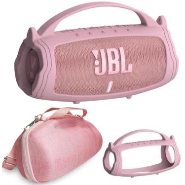 Imagem de JCHPINE Capa de silicone e capa rígida de viagem para JBL Charge 4 / Charge 5 Acessórios de alto-falante Bluetooth portátil (capa rosa, não é compatível com a versão Wi-Fi)