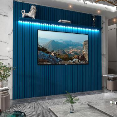 Imagem de Painel Ripado Para TV Até 85 Polegadas Com Led Nobre 230 Azul Royal - Gelius Móveis