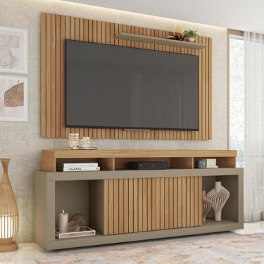 Imagem de Conjunto Decorativo Rack e Bancada Brendan MDF/MDP Ripado para TV 55 Pol. Buriti/Fendi G11 - Gran Belo