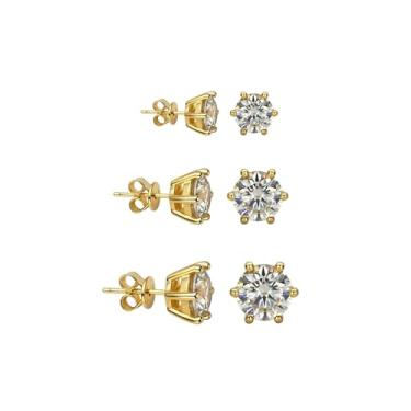 Imagem de Trio De Brincos Femininos Pedrinha Zircônia Ponto de Luz Banhado Ouro 3mm 4mm 5mm Antialérgico Semijoia
