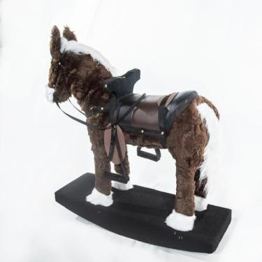 Imagem de Cavalinho de Balanço Marrom Corcel Indomável Madeira Pelúcia Antialérgica Grande Realístico interativo